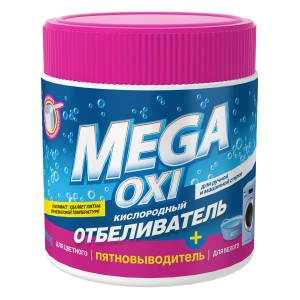 MEGA OXI Кислородный отбеливатель плюс пятновыводитель для белых и цветных тканей 500 г, в банке