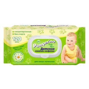 Pamperino  №120 детские влажные салфетки  с пластиковым клапаном 