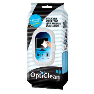 Opti Clean №50  влажные салфетки для экранов всех типов с пластиковым клапаном